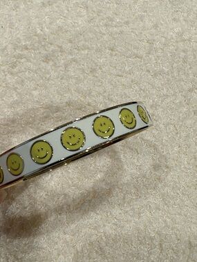 Smiley Face Yellow White Happy Face Bangle Gold Plated Fun Bracelet Accessory